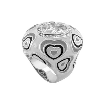 Retro Hearts Ring by Lauren G Adams, silver cocktail ring with heart motifs and crystal halo on Tampa Home & Garden Store