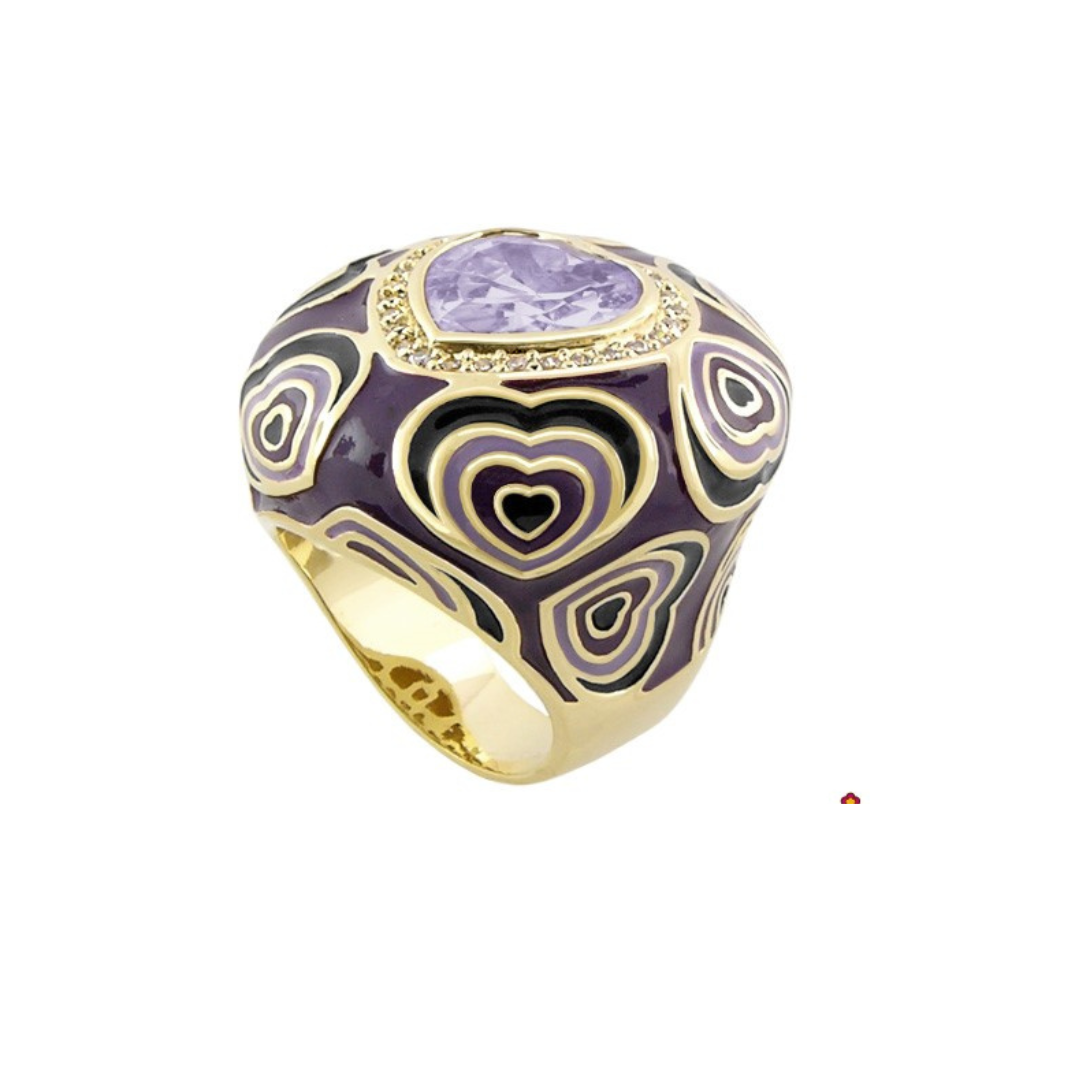 Retro Hearts Ring purple enamel cocktail ring in gold tone with heart motifs by Lauren G Adams on Tampa Home & Garden Store