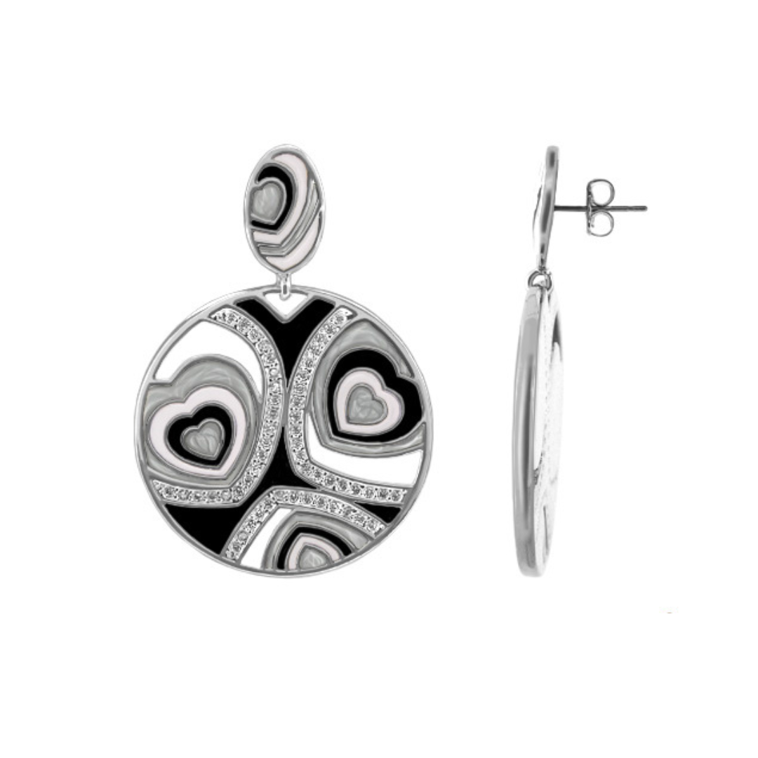 Retro Hearts enamel earrings by Lauren G Adams, silver-tone with heart motifs and crystals on Tampa Home & Garden Store