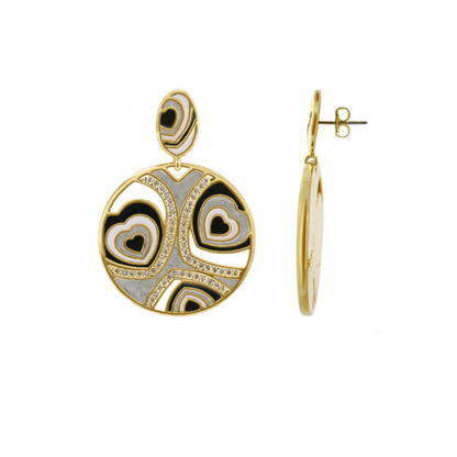 Retro Hearts enamel earrings by Lauren G Adams, gold-tone drop with heart motifs and crystals on Tampa Home & Garden Store