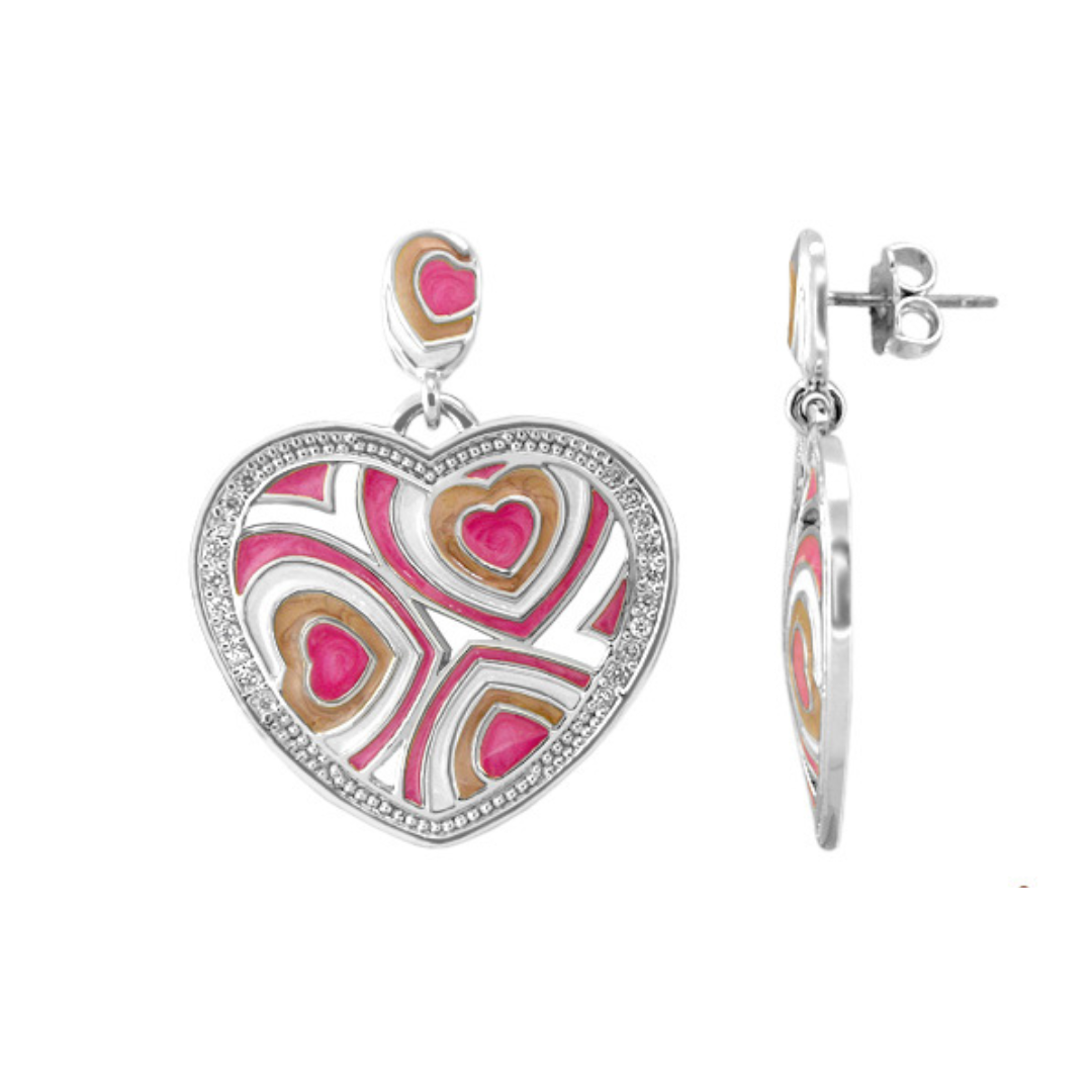 Retro Hearts enamel earrings Lauren G Adams heart-shaped pink tan enamel rhinestone edge on Tampa Home & Garden Store