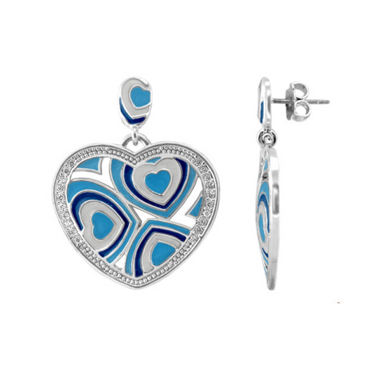 Retro Hearts enamel earrings, Lauren G Adams silver-tone heart drop with blue enamel on Tampa Home & Garden Store