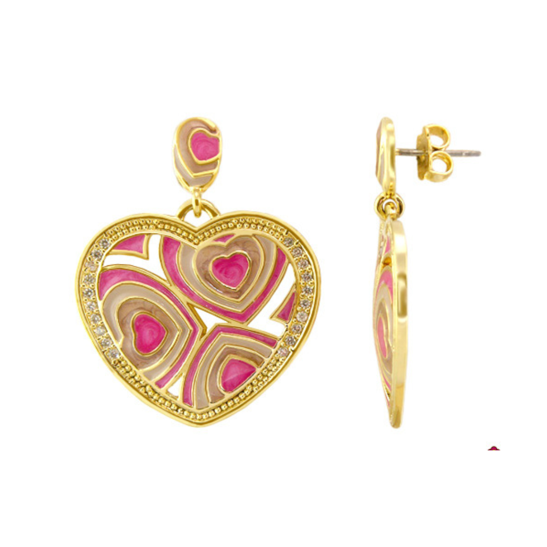 Retro Hearts enamel earring with pink swirl by Lauren G Adams on Tampa Home & Garden Store