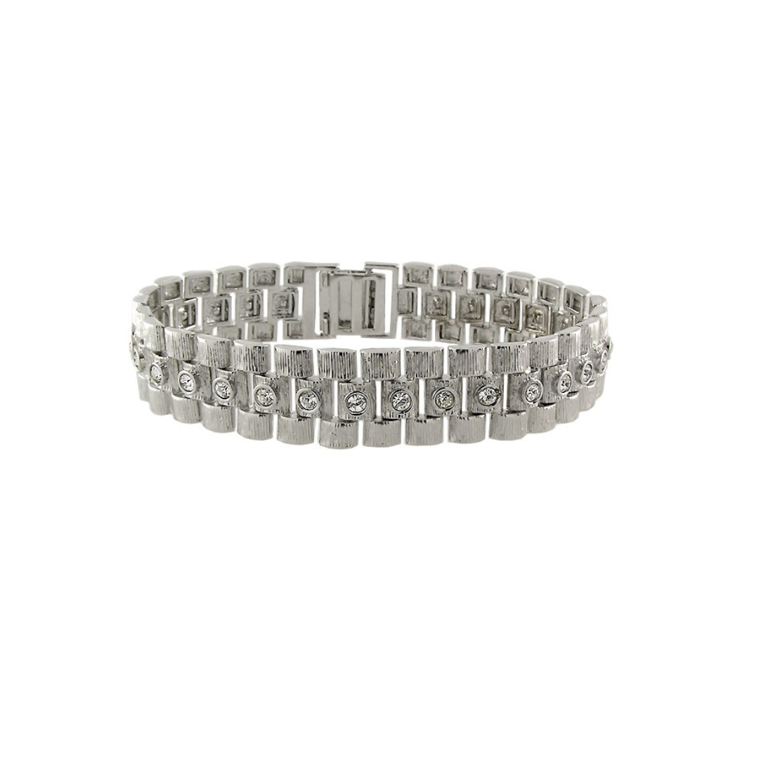 Chain bracelet Lauren G Adams, silver-tone square-link band with crystal accents on Tampa Home & Garden Store