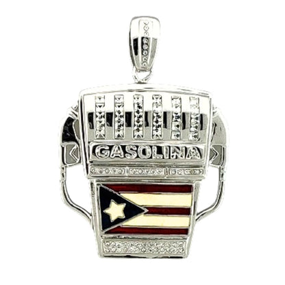 Pendant charm gas pump by Lauren G Adams, silver tone with GASOLINA and Puerto Rico flag enamel on Tampa Home & Garden Store