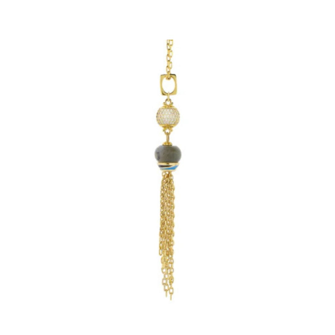 Blue Dream Necklace by Lauren G Adams, gold-tone chain with crystal pavé bead and tassel fringe on Tampa Home & Garden Store