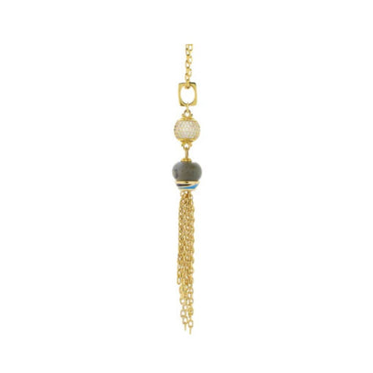 Blue Dream Necklace by Lauren G Adams, gold-tone chain with crystal pavé bead and tassel fringe on Tampa Home & Garden Store
