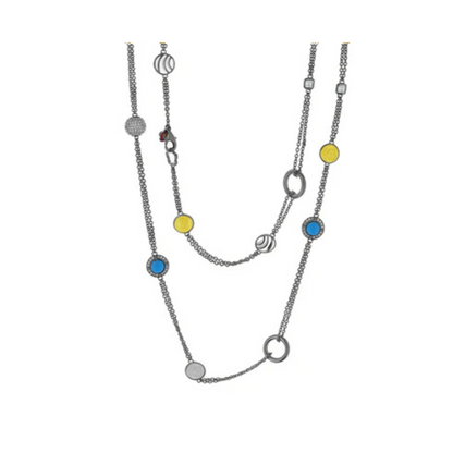 Caribbean Waters Necklace by Lauren G Adams, multi‑strand chain with blue and yellow discs on Tampa Home & Garden Store