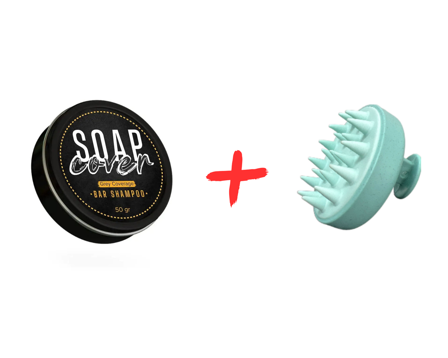 SoapCover gray hair coverage soap tin with teal scalp massager brush, 2-piece set on Tampa Home & Garden Store on Tampa Home & Garden Store