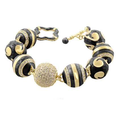 You Neek Ball Bracelet enamel black and gold beads with crystal ball centerpiece by Lauren G Adams on Tampa Home & Garden Store