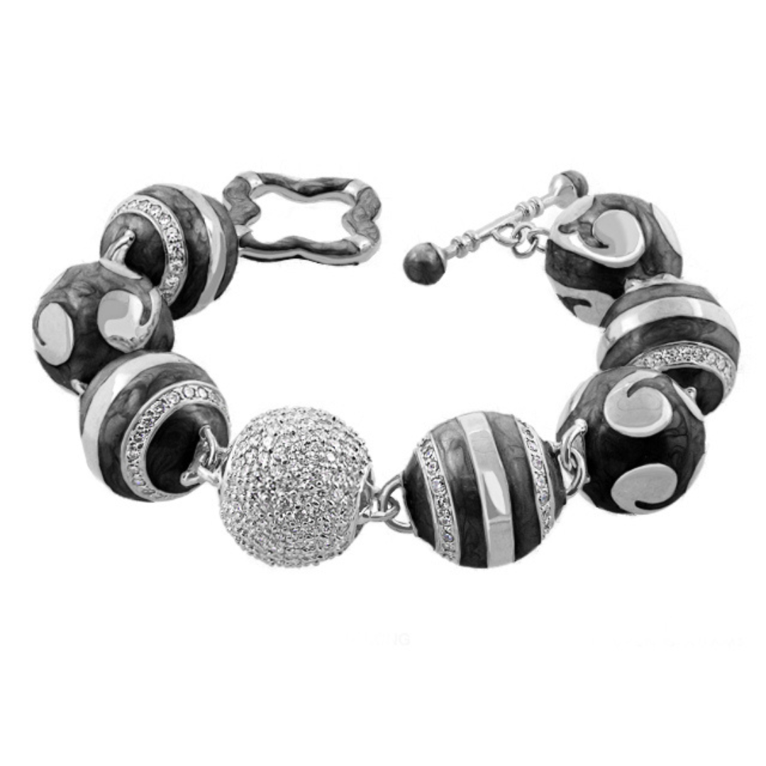 You Neek Ball enamel bracelet with black marbled beads and crystal ball by Lauren G Adams on Tampa Home & Garden Store