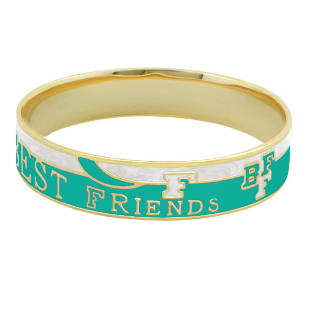 Best Friends bangle teal enamel with gold trim by Lauren G Adams, slip-on bracelet on Tampa Home & Garden Store