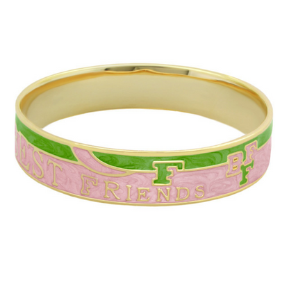 Best Friends bangle bracelet by Lauren G Adams in pink enamel with green accents and gold trim on Tampa Home & Garden Store