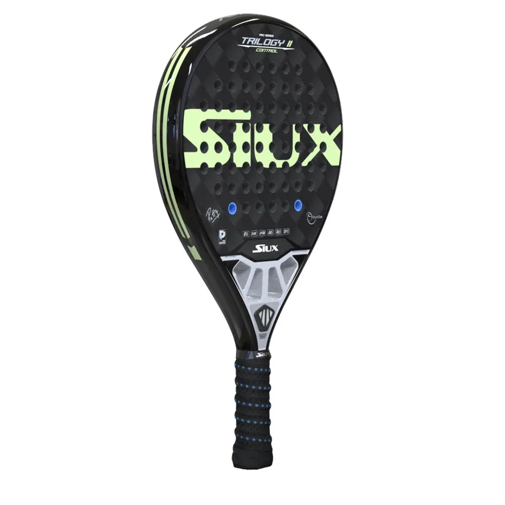 Padel racket Siux Trilogy II Control in black with neon lime logo and blue grip Siux USA on Tampa Home & Garden Store