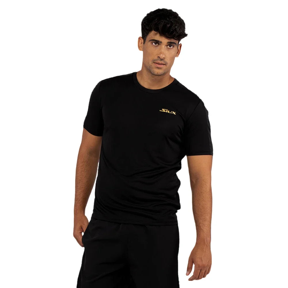 Match 24 T-Shirt men's black tee with gold Siux USA logo on chest on Tampa Home & Garden Store