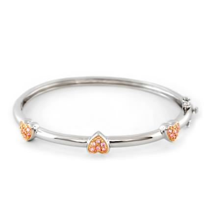 Glamour Pave Bangle with three pink pave heart charms in silver by Lauren G Adams on Tampa Home & Garden Store