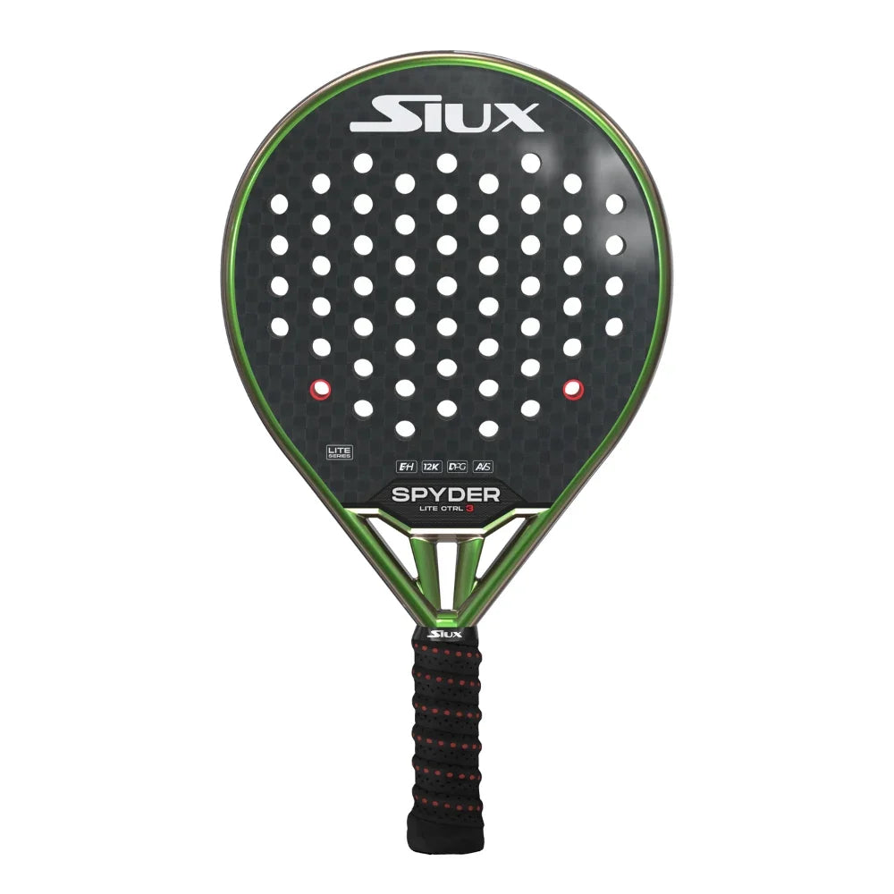 Padel racket Spyder Lite Ctrl 3 Hard by Siux USA, black face with white holes and green frame on Tampa Home & Garden Store
