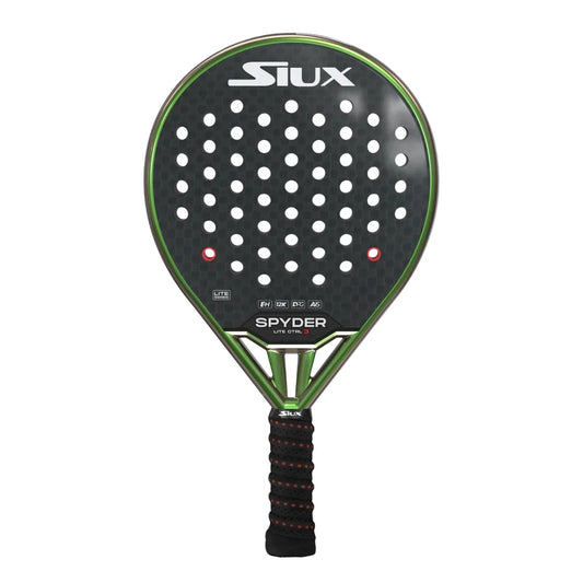 Padel racket Spyder Lite Ctrl 3 Hard by Siux USA, black face with white holes and green frame on Tampa Home & Garden Store