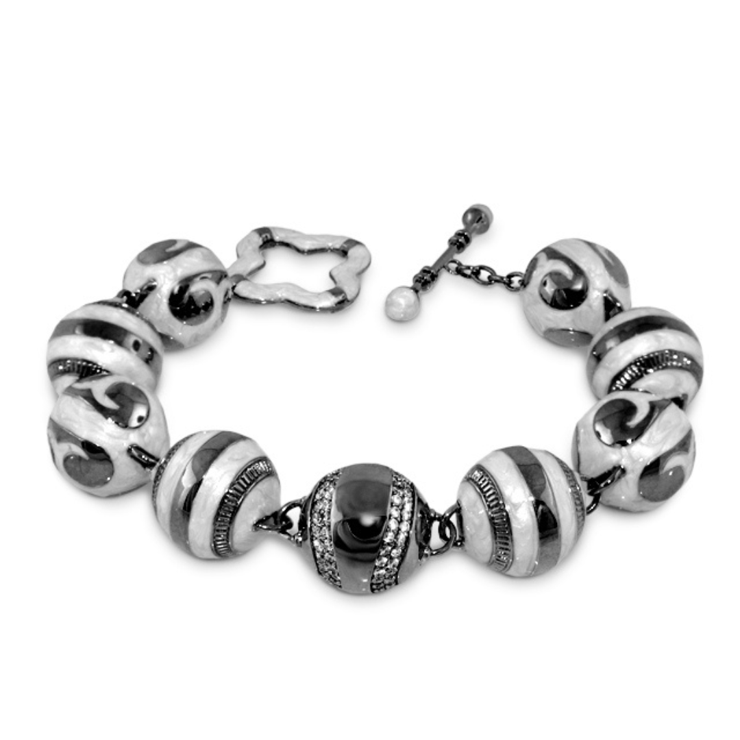 You Neek Ball Bracelet enamel beaded bracelet with marbled gray beads and rhinestone sphere on Tampa Home & Garden Store