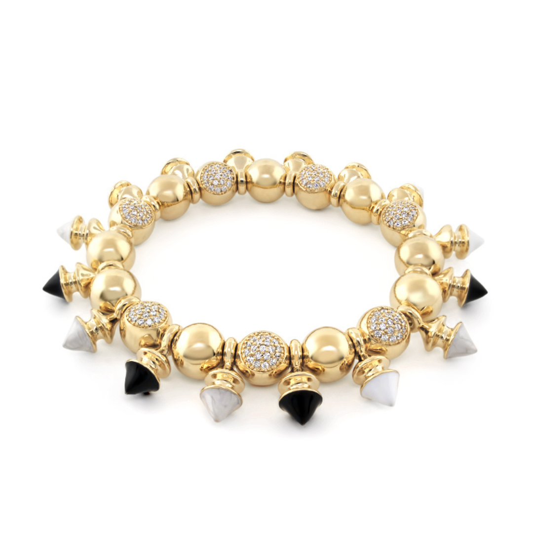 Tribal bracelet gold-tone stretchable beaded cuff with crystal accents and cone charms on Tampa Home & Garden Store