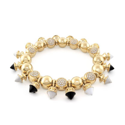 Tribal bracelet gold-tone stretchable beaded cuff with crystal accents and cone charms on Tampa Home & Garden Store