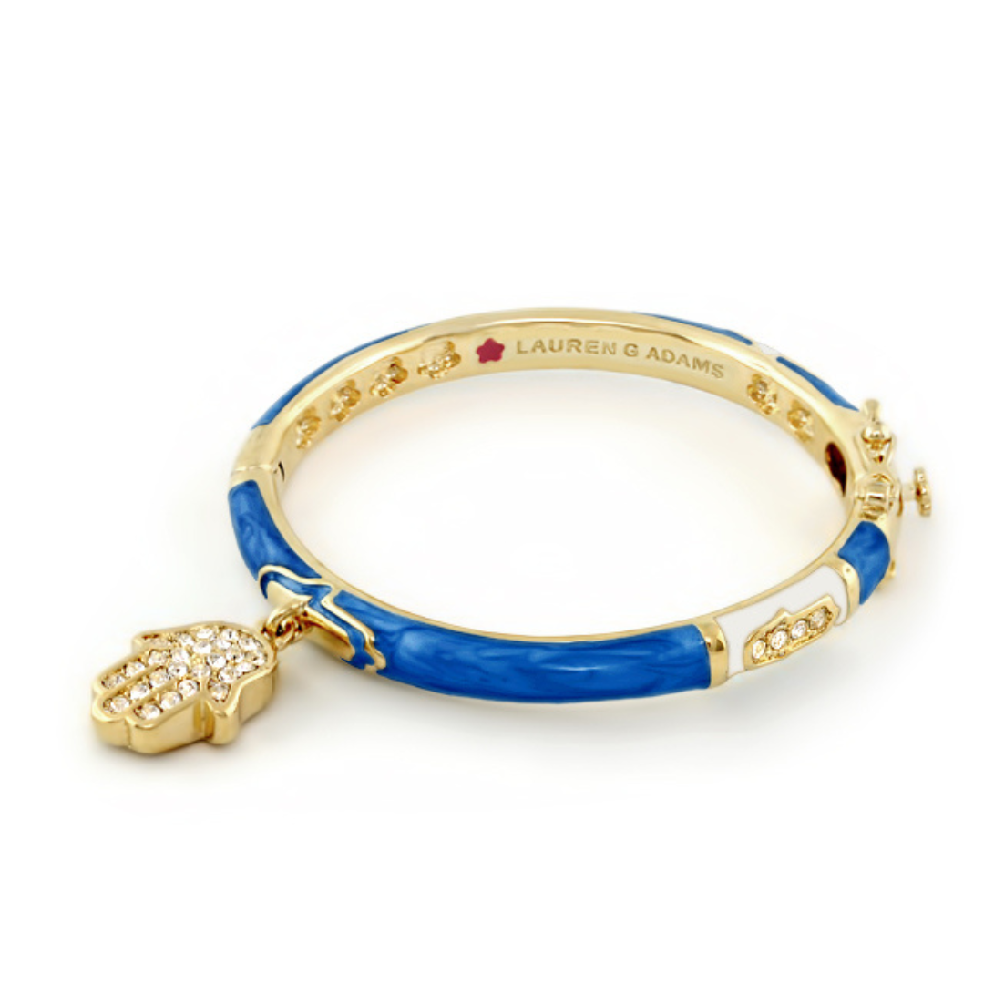 Girl's Bangle With Hamsa, bracelet with blue enamel and crystal Hamsa charm, Lauren G Adams on Tampa Home & Garden Store