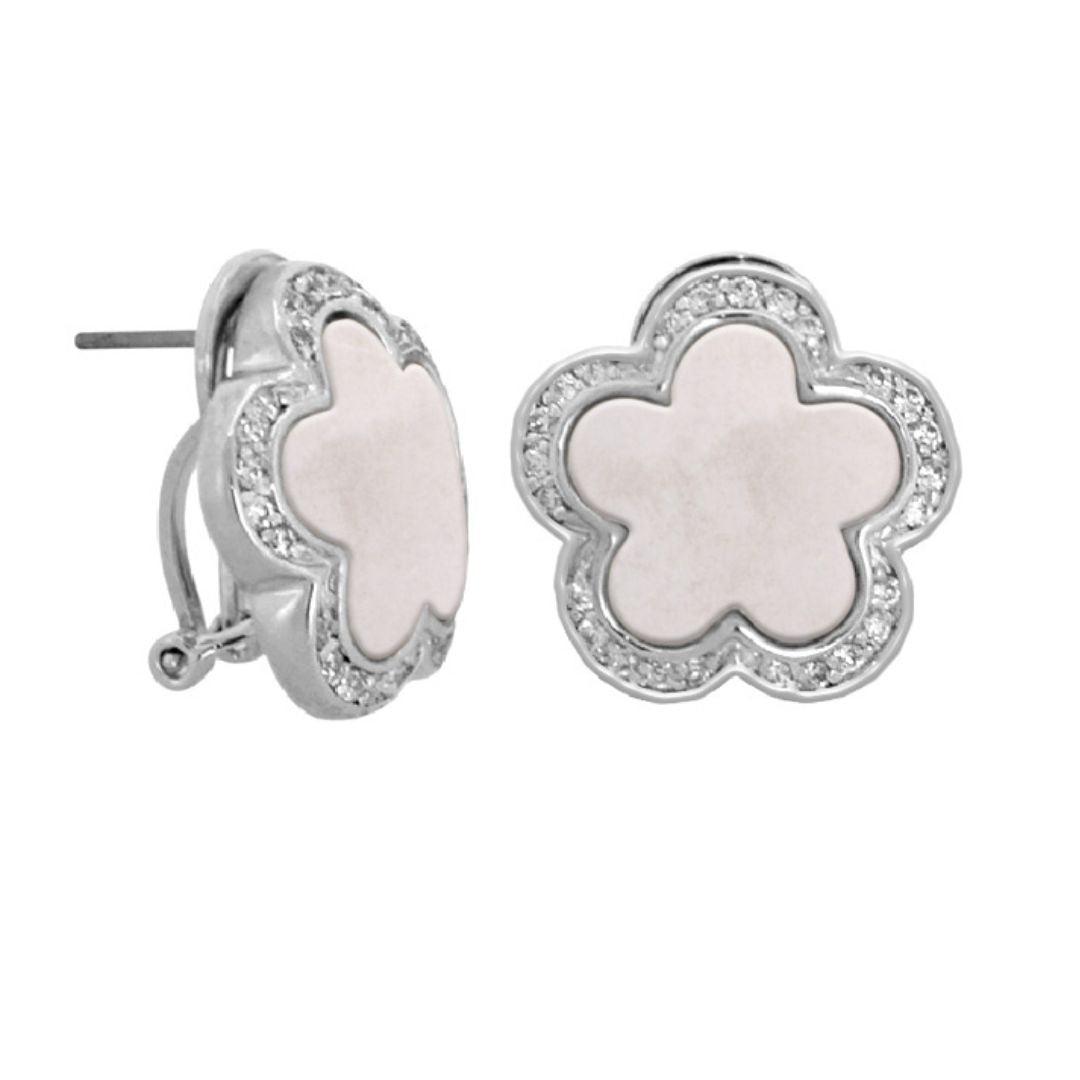 Daisy Love Earrings by Lauren G Adams, silver four-petal button studs with pavé halo crystals on Tampa Home & Garden Store