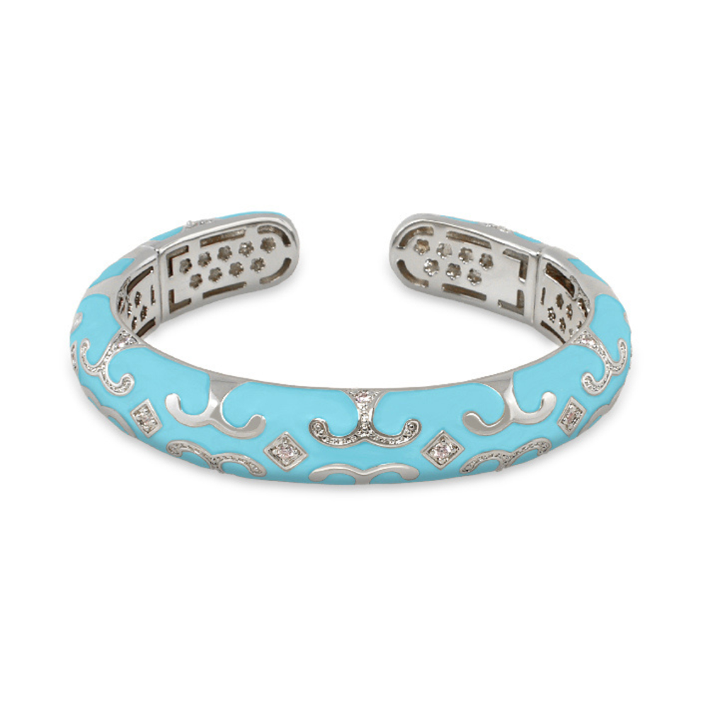 Enamel Scroll Cuff bracelet turquoise with silver-tone scrollwork by Lauren G Adams hinged bangle on Tampa Home & Garden Store
