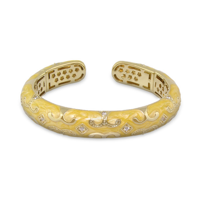 Enamel Scroll Cuff Hinged Bangle by Lauren G Adams, yellow enamel scrolls and diamond accents on Tampa Home & Garden Store