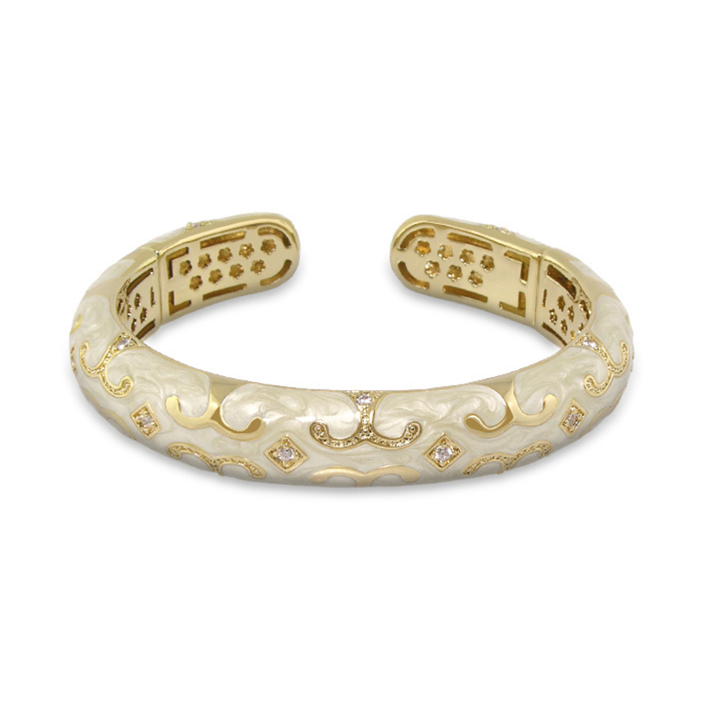 Hinged enamel scroll cuff bracelet ivory and gold-tone with crystals by Lauren G Adams on Tampa Home & Garden Store