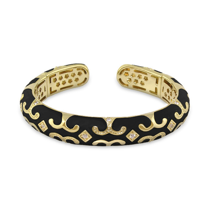 Enamel Scroll Cuff hinged bangle in black and gold with diamond accents by Lauren G Adams on Tampa Home & Garden Store