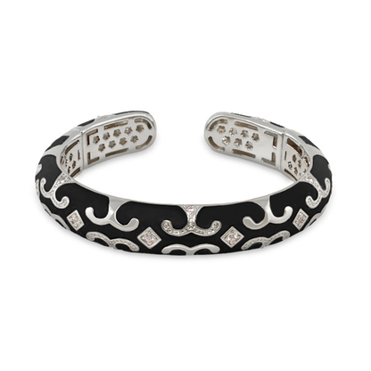 Enamel Scroll Cuff hinged bangle in black with silver scrollwork and crystals by Lauren G Adams on Tampa Home & Garden Store
