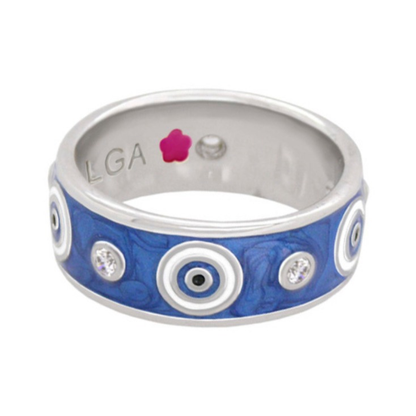 Evil Eye band ring Lauren G Adams in blue enamel with circular eye motifs and crystals on Tampa Home & Garden Store