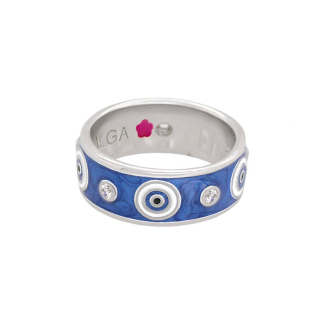 Evil Eye ring blue enamel band with circular eye motifs and crystals by Lauren G Adams on Tampa Home & Garden Store