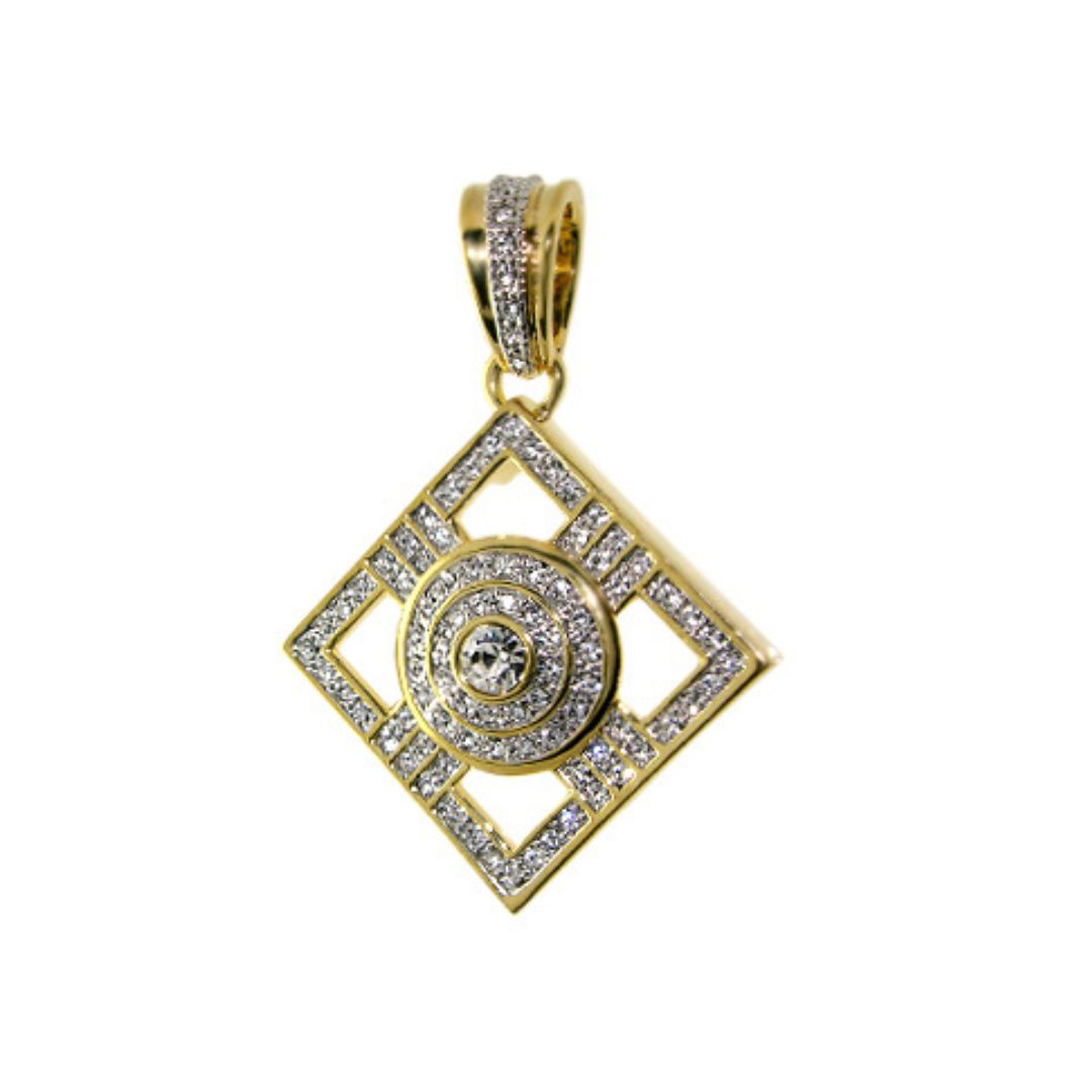 Pendants Charm gold-tone square diamond-accent pendant with concentric rings on Tampa Home & Garden Store