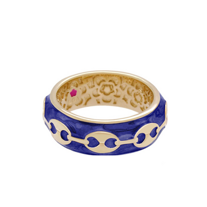 Milano Band Ring blue enamel with gold-tone chain motif on gold inner band by Lauren G Adams on Tampa Home & Garden Store