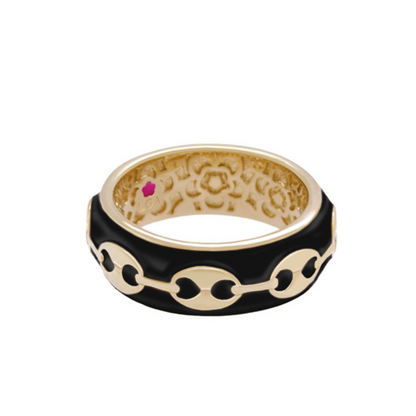 Milano Band Ring by Lauren G Adams, black enamel with gold-tone chain accent on Tampa Home & Garden Store