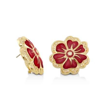 Daisy Swirl Earrings Pavé Edge Flower Stud gold-tone red enamel petals Lauren G Adams pair on Tampa Home & Garden Store