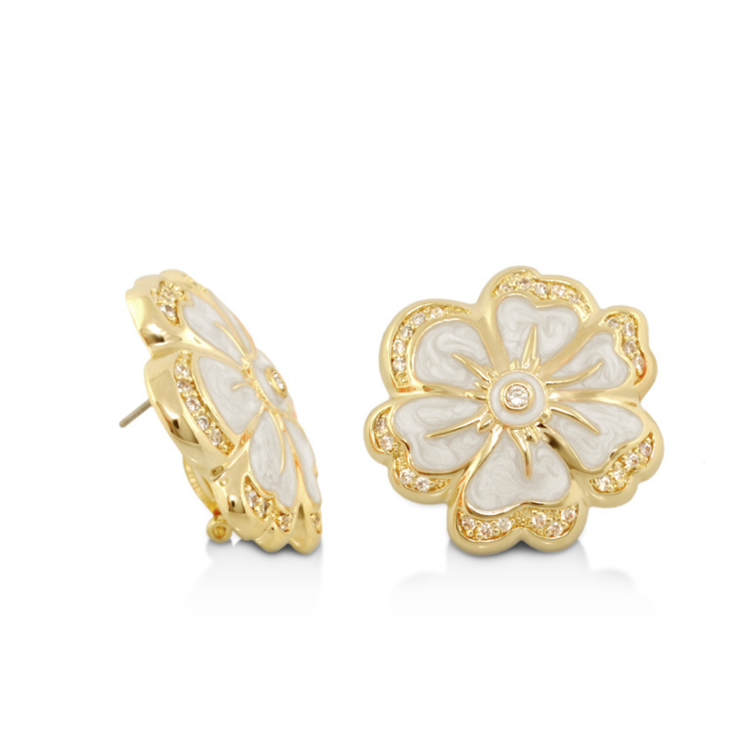 Daisy Swirl Earrings Pavé Edge Flower Stud by Lauren G Adams, gold-tone button earrings two on Tampa Home & Garden Store