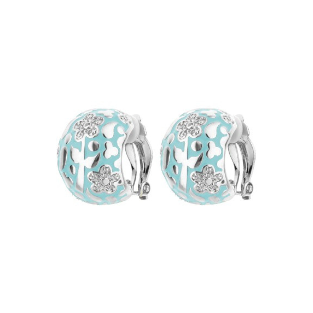 Flowers by Orly Dome Earrings, turquoise enamel with silver floral lattice, Lauren G Adams, set of 2 on Tampa Home & Garden Store