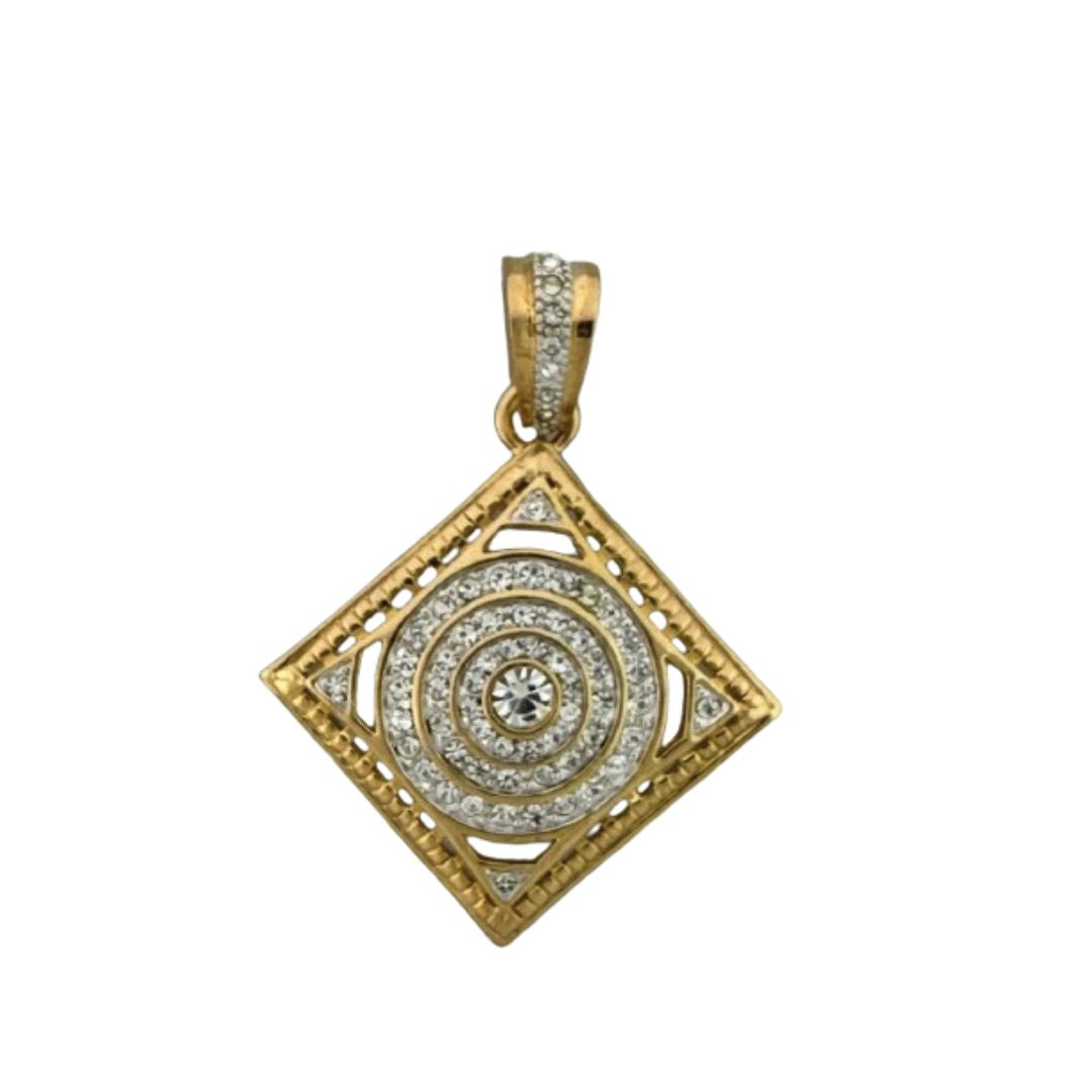 Pendants Charm gold diamond-studded square frame with concentric rings by Lauren G Adams on Tampa Home & Garden Store