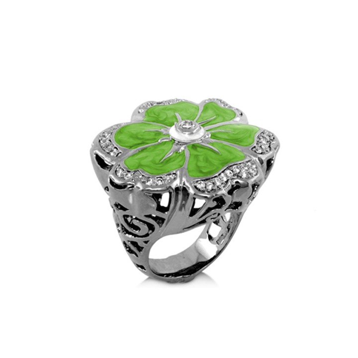 Daisy Swirl Cocktail Ring by Lauren G Adams with lime green enamel petals and pave accents on Tampa Home & Garden Store
