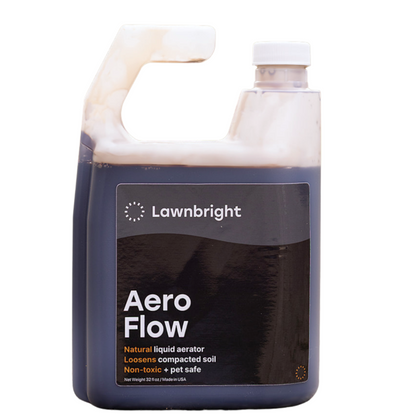 Lawnbright Aero Flow liquid aerator for lawns and grass in it's container on a white background