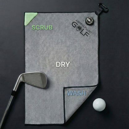 Magna-Anchor Magnetic Golf Towel 16x40 gray towel with green corner and magnetic carabiner on Tampa Home & Garden Store