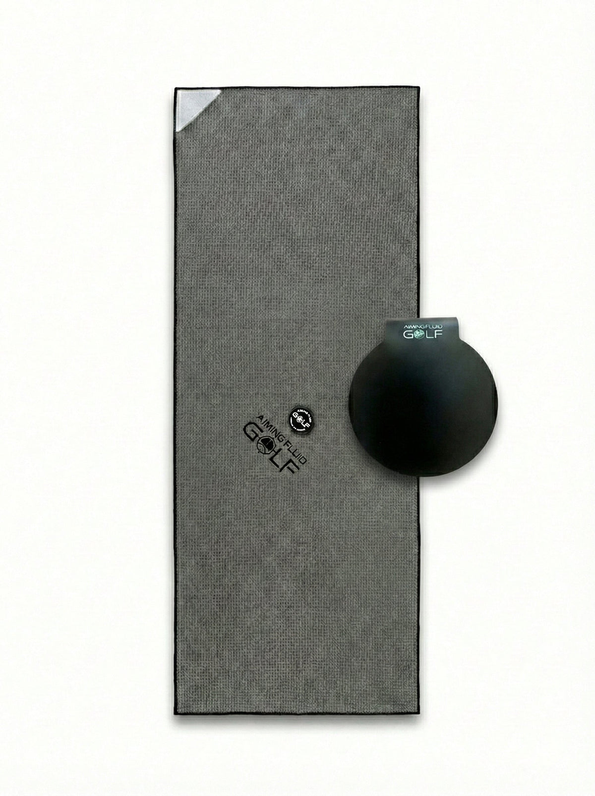 40 Magnetic Golf Towel + Landing Pad System gray towel with black pad by Aiming Fluid Golf on Tampa Home & Garden Store