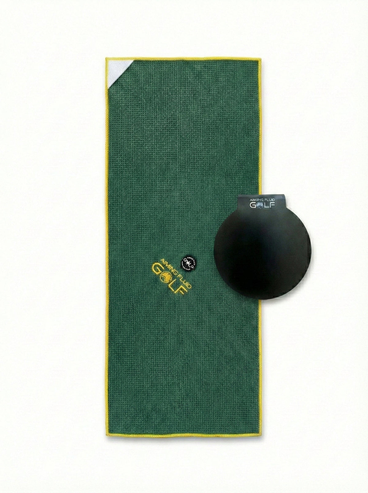 40 Magnetic Golf Towel System with green towel and black landing pad by Aiming Fluid Golf on Tampa Home & Garden Store