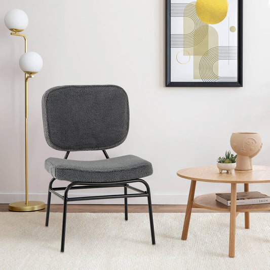Upholstered Accent Chair Sherpa Reading Chair with Sponge Padding-Gray - Tampa Home & Garden Store