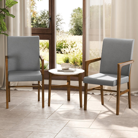 Upholstered Accent Chairs Set of 2 with High Back and Solid Wooden Frame-Gray - Tampa Home & Garden Store