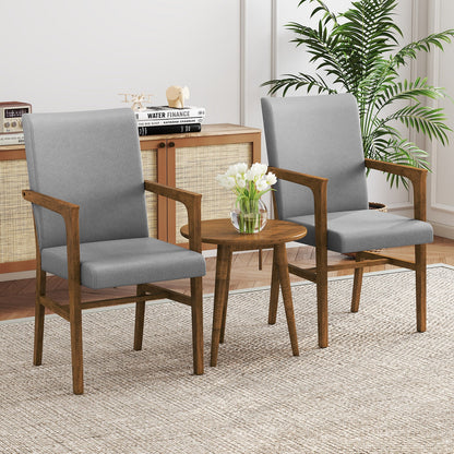 Upholstered Accent Chairs Set of 2 with High Back and Solid Wooden Frame-Gray