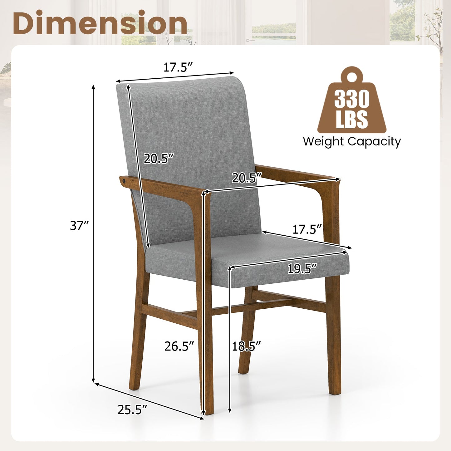Upholstered Accent Chairs Set of 2 with High Back and Solid Wooden Frame-Gray